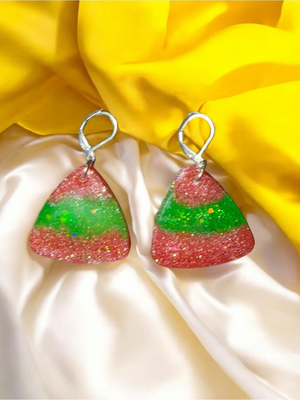 Handmade Red & Green Glitter Resin Statement Earrings